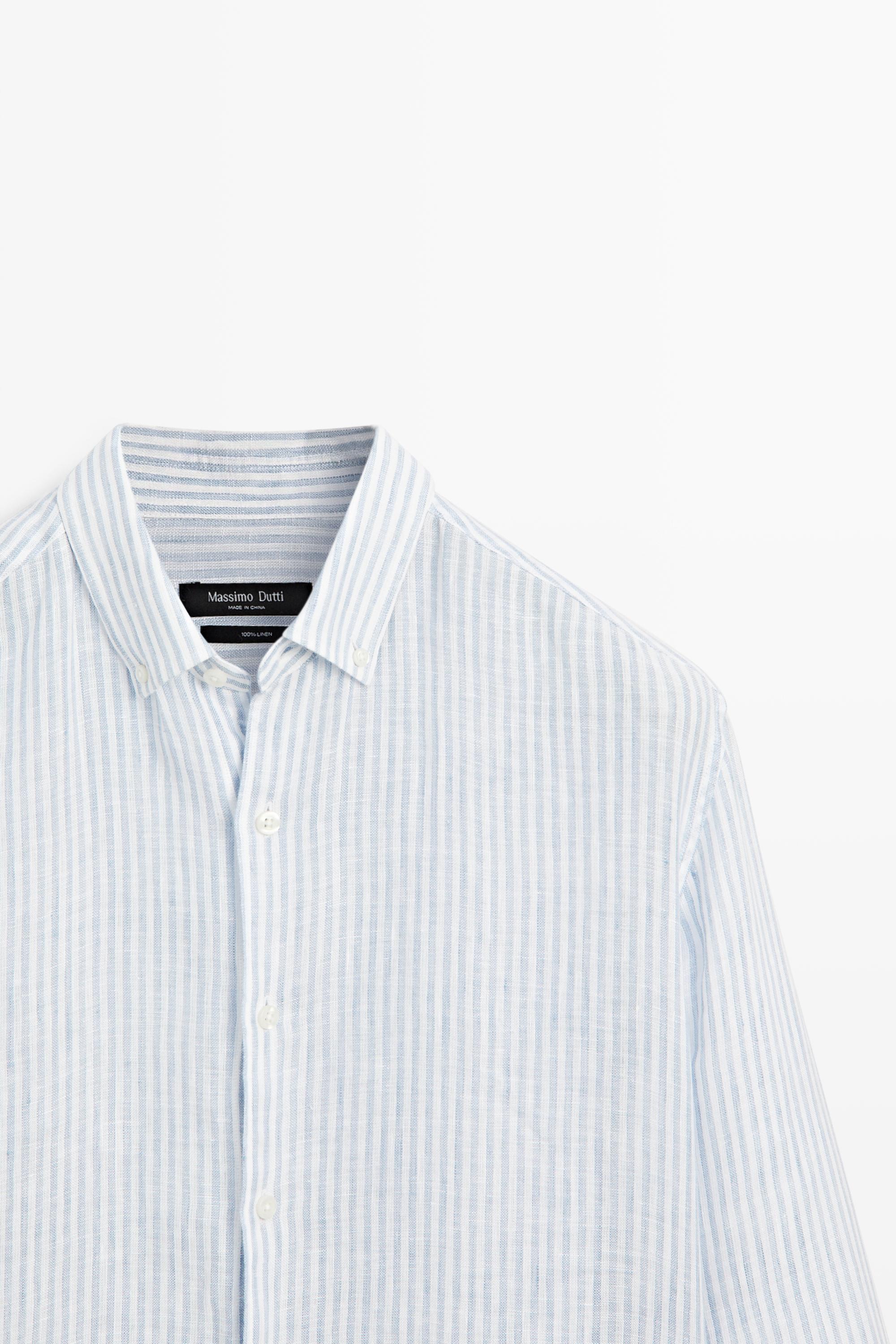 Chemise regular fit à rayures en lin